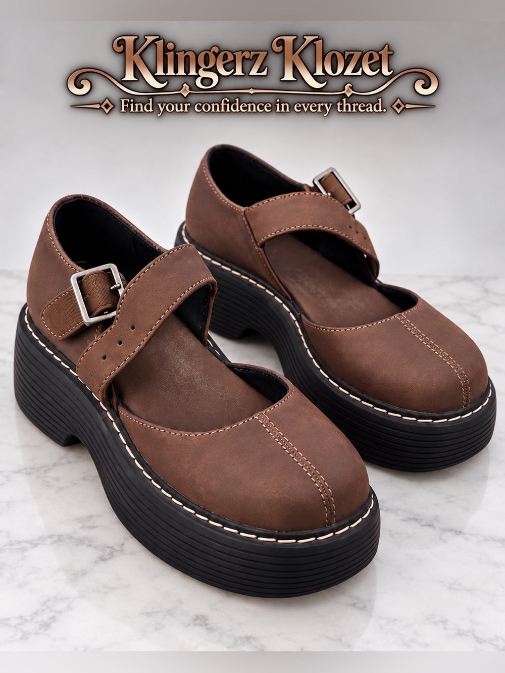 Dolls Kill Brown Chunky Platform Mary Jane Shoes Size 7M Grunge Boho